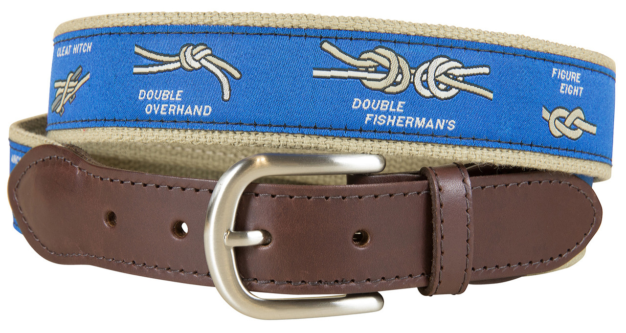 Nautical Knots Leather Tab Belt  by Belted Cow Company. Made in Maine.