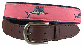 Fish Belt/men's Salt Water Trout Ribbon Belt/preppy Ribbon Belt/top Grain  Leather Tabs With Solid Brass Buckle 