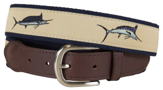 Freshwater Fish & Flies Leather Tab Belt by Belted Cow Company. Made in  Maine.