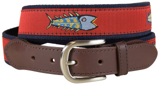 Freshwater Fish & Flies Leather Tab Belt by Belted Cow Company. Made in  Maine.