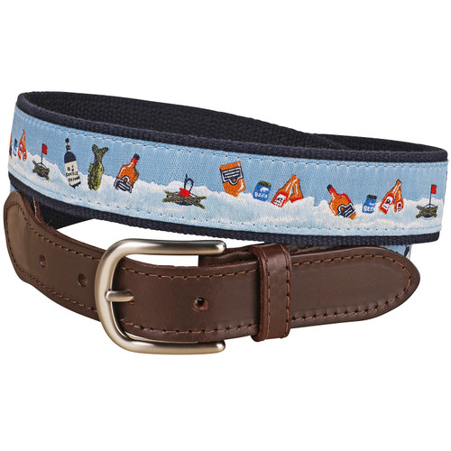 Saltwater Fish & Flies D-Ring Belt  Belted Cow Company. Made in Maine.
