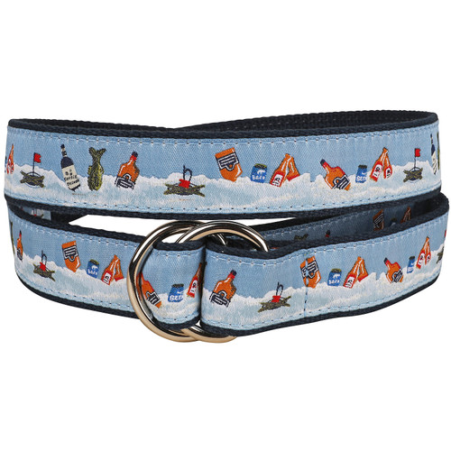 Saltwater Fish & Flies D-Ring Belt  Belted Cow Company. Made in Maine.