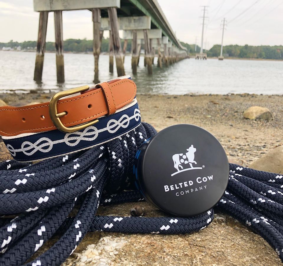 Saltwater Fish & Flies D-Ring Belt  Belted Cow Company. Made in Maine.