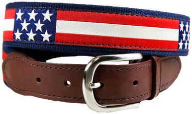 Classic Anchor Leather Tab Belt  Navy by Belted Cow Company. Made in Maine.