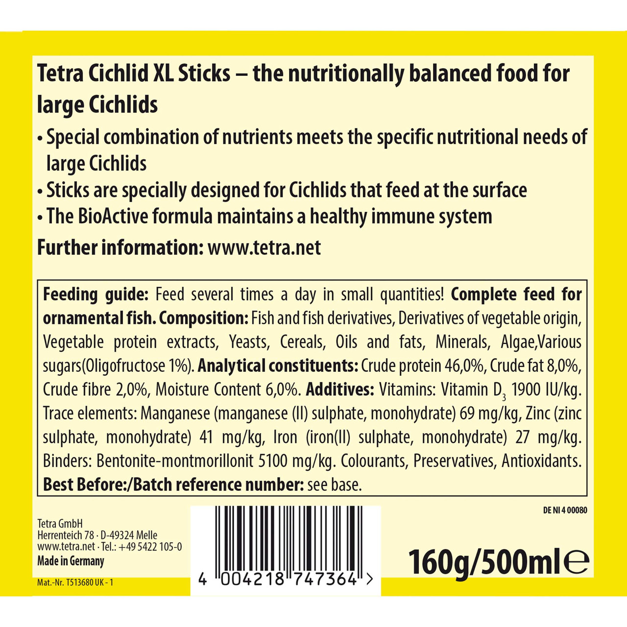 Tetra cichlid sticks ingredients