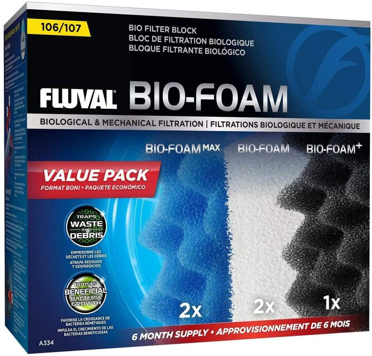 Fluval 106/107 6 Month Bio Foam Value Pack - A334