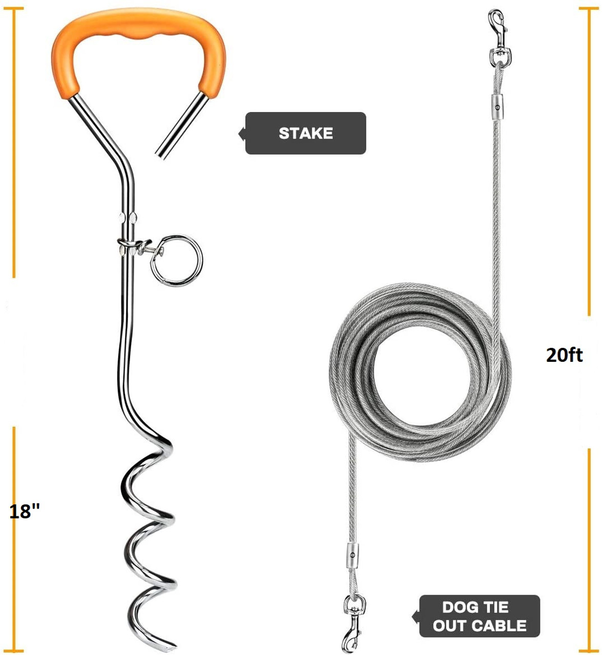 Petgear Dog Tie Out Cable & Stake (Bundle) - 12188