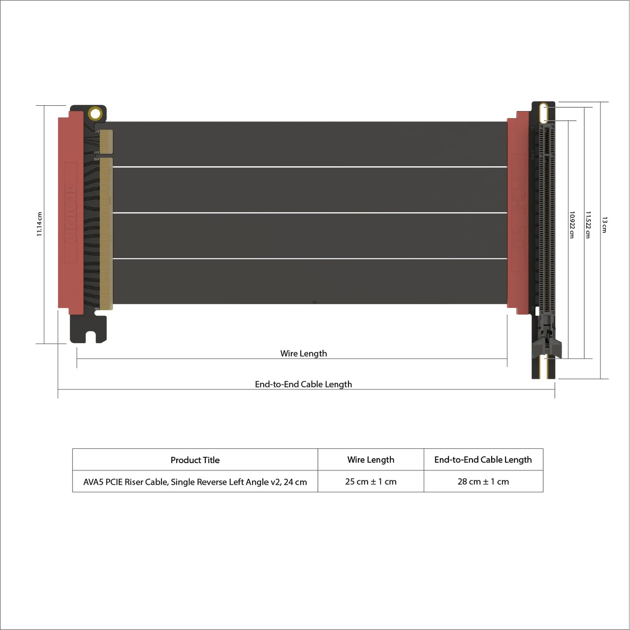 LINKUP - AVA5 PCIE 5.0 Riserkabel | RTX5090 RX9070 GPU Klaar | x16 128GB/s Snelheid | Compatibel met PCIe 4.0 & WRX80/WRX90E | Linkerhoek, Zwart 20cm (Totale lengte 24cm
