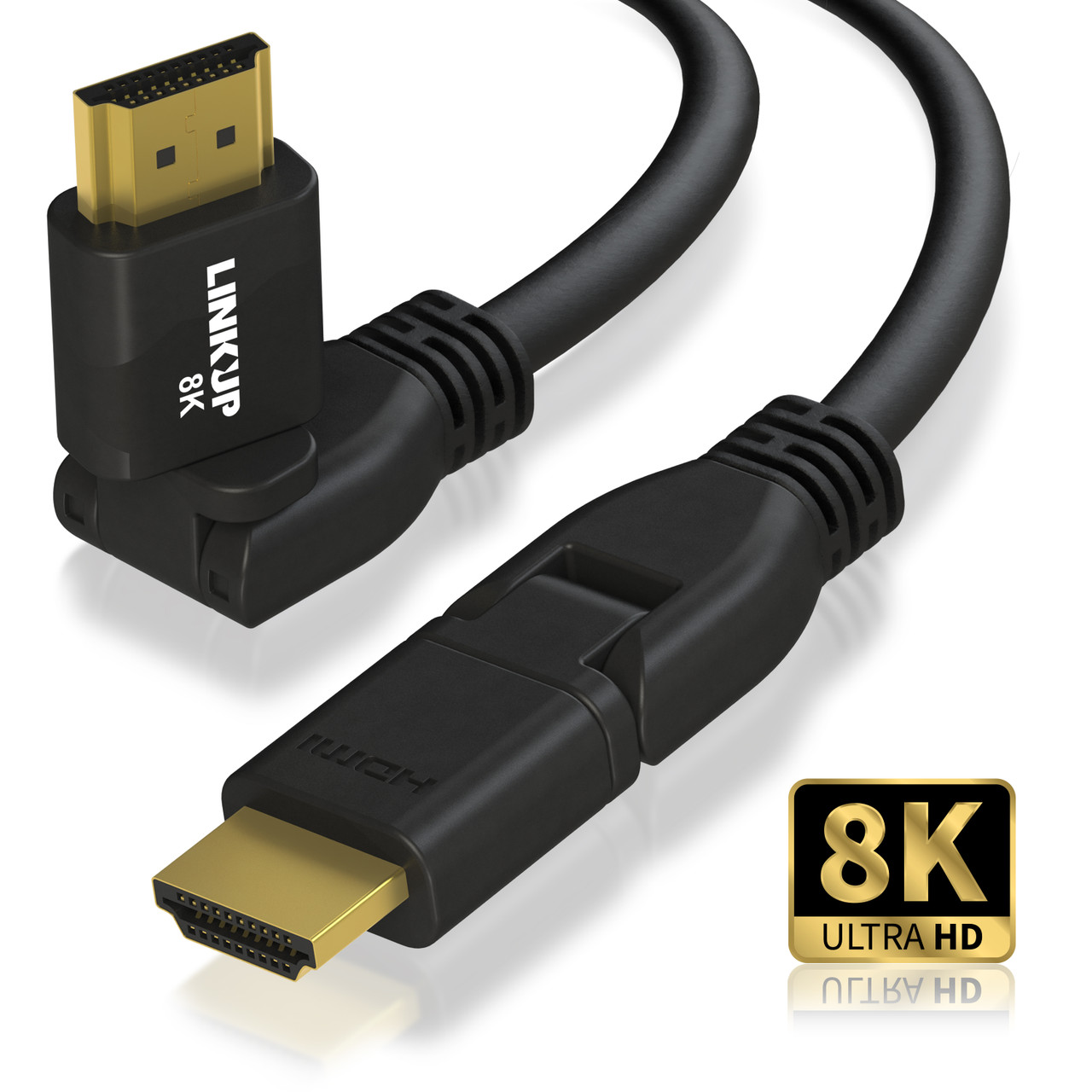 LINKUP - Ultra High-Speed HDMI 2.1 8K Cable 360° Swivel Angle Connector, DSC HDR UHD Digital Video Cord – Tough 28AWG 48GB/s, 10K 8K 5K 4K 2K 1080