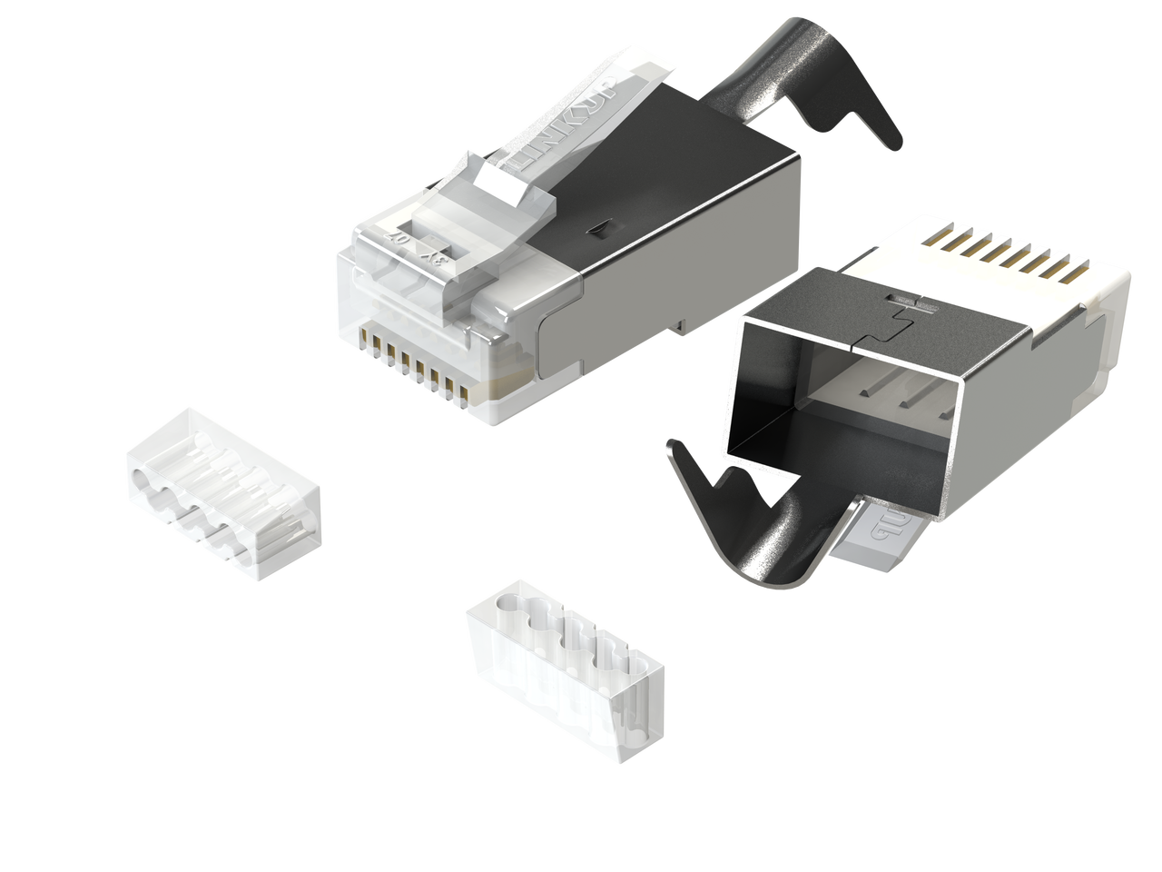 Fiche Modulaire RJ45 Cat6a/Cat7 (Modèle à Deux Pièces), Connecteur Réseau  Blindé (STP) pour Câble Solid ou Stranded à Paires Torsadées 23AWG  (50/paquet) -  France