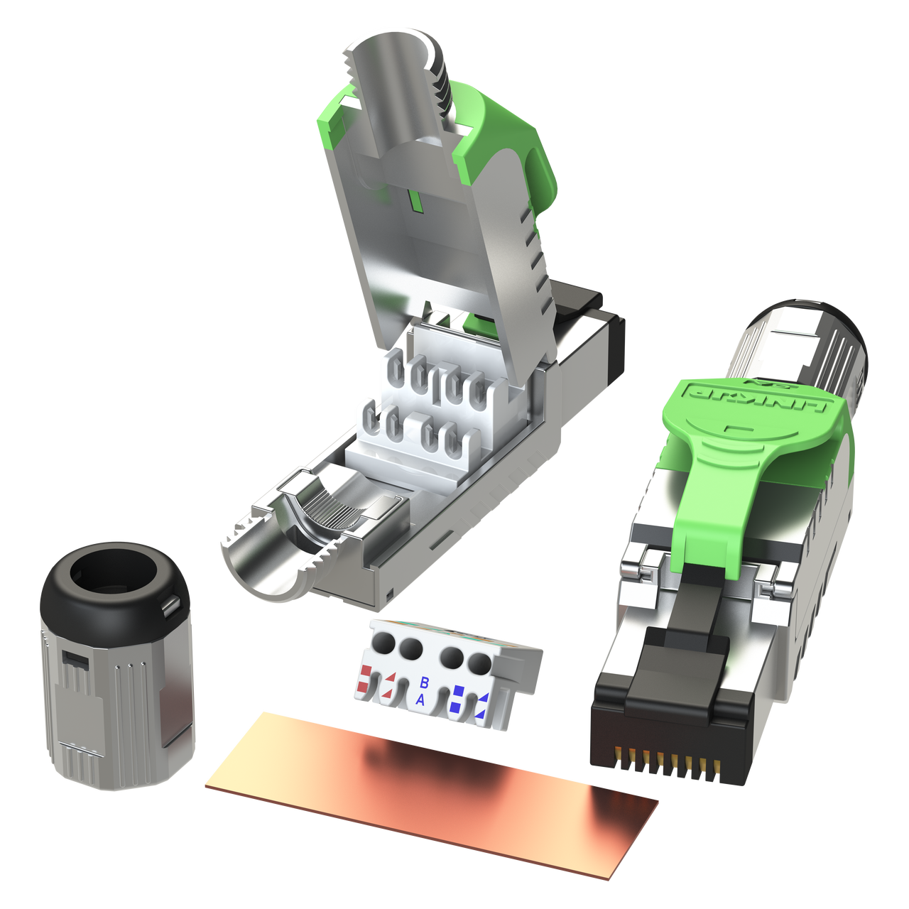 Cat.6A RJ45 male FTP connector for crimp - distributed by CABLEMATIC ® 