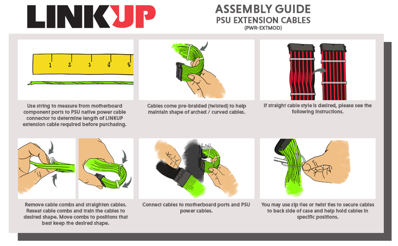 LINKUP Sleeved Custom PSU Cable Extension Set | GPU Power | 24 pin