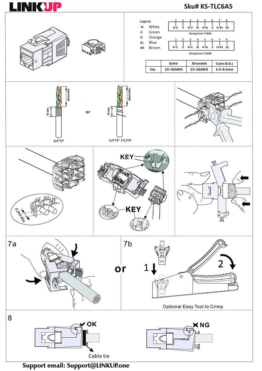 LINKUP] RJ45 Connectors Cat6A (6 Pack) Shielded Keystone Jack