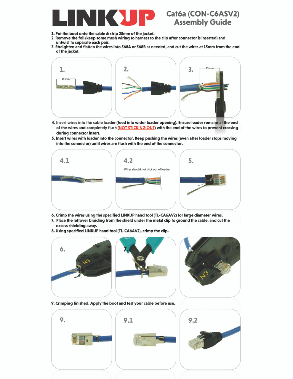 RJ45 Cat6/6a Pass Through Connectors for a Thick 23 AWG Large Diameter UTP  Network Cable, 100 Pcs | Insert Guides Included