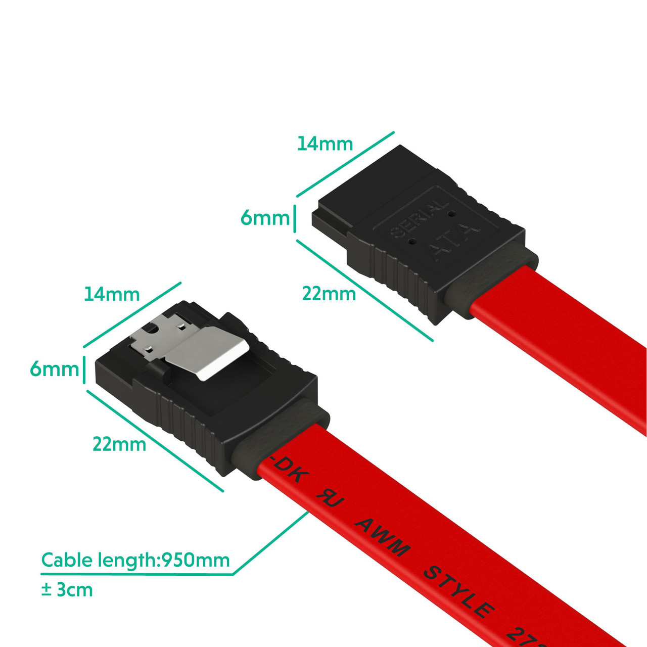 SATA 3 III 6Gbps Data Cable 19 50cm Black Gigabyte 12CF1-2SAT1B 2-Pack  Bulk Lot