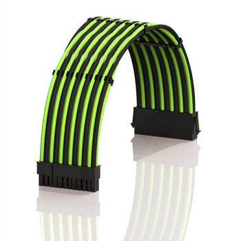 PSU Cable Extension Single Pack | 1 x 24 Pin (20+4) Motherboard | 30CM - GreenBlack