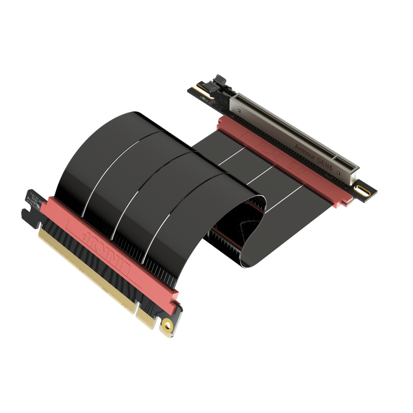 LINKUP - AVA5 PCIE 5.0 Riser Cable | RTX5090 RX9070 GPU Ready | x16 128GB/s Speed | Compatible with PCIe 4.0 & WRX80/WRX90E | Right Angle Ver.4, Black, 20cm (Total Length 24cm)