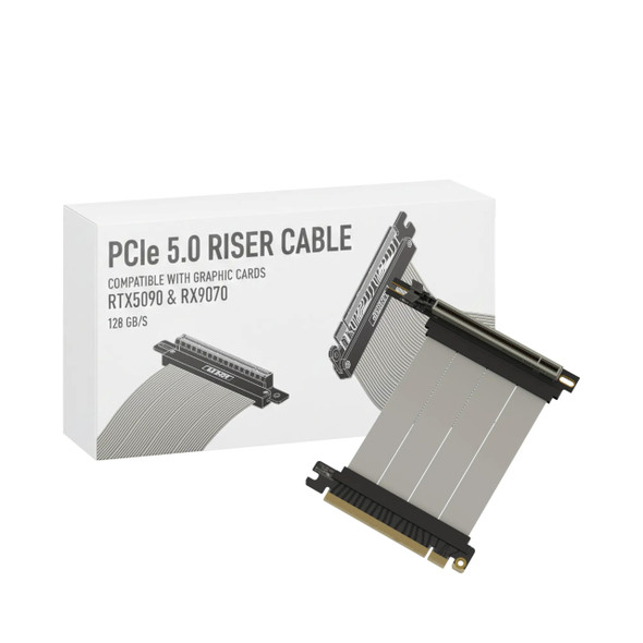 LINKUP - AVA5 PCIE 5.0 Riser Cable | RTX5090 RX9070 GPU Ready | x16 128GB/s Speed | Compatible with PCIe 4.0 & WRX80/WRX90E | Right Angle Ver.4, White 10cm (Total Length 14cm)