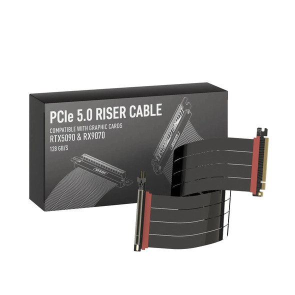 LINKUP - AVA5 PCIE 5.0 Riser Cable [50cm (Total Length 54cm)] RTX5090 RX9070 GPU Ready | x16 128GB/s Speed | Compatible with PCIe 4.0 & WRX80/WRX90E | Left Angle Ver.4, Black
