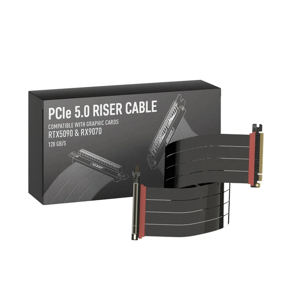 LINKUP - AVA5 PCIE 5.0 Riser Cable [60cm (Total Length 64cm)] RTX5090 RX9070 GPU Ready | x16 128GB/s Speed | Compatible with PCIe 4.0 & WRX80/WRX90E | Left Angle Ver.4, Black