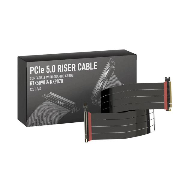 LINKUP - AVA5 PCIE 5.0 Riser Cable [90cm (Total Length 94cm)] RTX5090 RX9070 GPU Ready |x16 128GB/s Speed |Compatible with PCIe 4.0 & WRX80/WRX90E & O11DEXL-1X Upright GPU Bracket | Left Angle Ver.4, Black