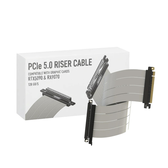 LINKUP - AVA5 PCIE 5.0 Riser Cable [40cm (Total Length 44cm)] RTX5090 RX9070 GPU Ready | x16 128GB/s Speed | Compatible with PCIe 4.0 & WRX80/WRX90E | Left Angle Ver.4, White