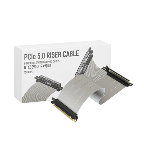 LINKUP - AVA5 PCIE 5.0 Riser Cable | RTX5090 RX9070 GPU Ready | x16 128GB/s Speed | Compatible with PCIe 4.0 & WRX80/WRX90E | Straight Ver.2, White 30cm (Total Length 34cm)