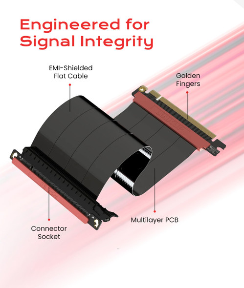 LINKUP - AVA5 PCIE 5.0 Riser Cable | RTX5090 RX9070 GPU Ready | x16 128GB/s Speed | Compatible with PCIe 4.0 & WRX80/WRX90E | Single Reverse, Black, 20cm (Total Length 24cm)