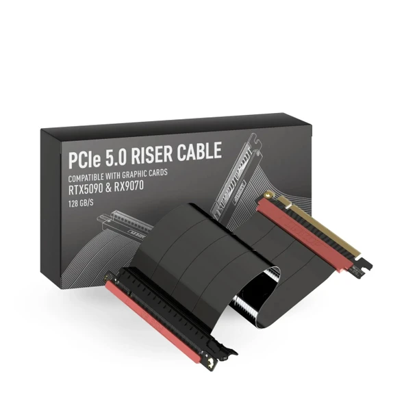 LINKUP - AVA5 PCIE 5.0 Riser Cable [40cm (Total Length 44cm)] RTX5090 RX9070 GPU Ready | x16 128GB/s Speed | Compatible with PCIe 4.0 & WRX80/WRX90E | Single Reverse Ver.3, Black