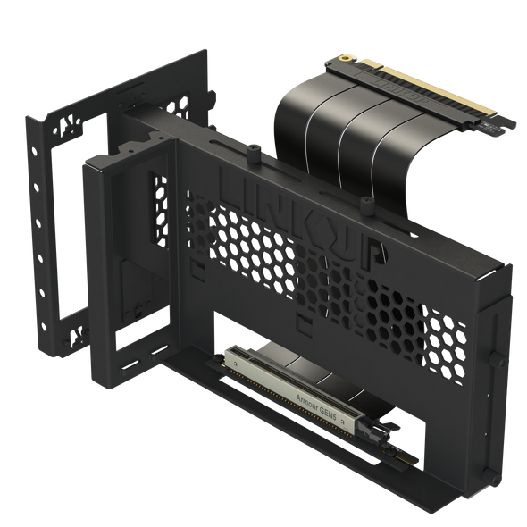LINKUP 3-Way Universal Vertical GPU Mount V2 with PCI-e 5.0 Riser Cable 20mm | Adjustable Graphics Card Bracket with Anti-Sag Support, Fits PC Cases with 6+ PCIe Slots | Black