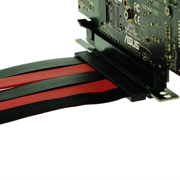 20 cm - PCIE 3.0 16x Shielded Riser Cable Premium | 90 Degree Socket - Black & Red