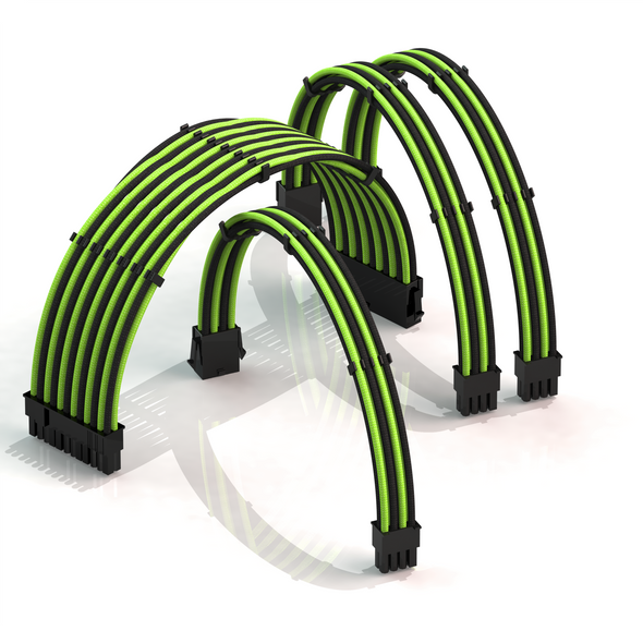 PSU Cable Extension Kit | 1x24p, 1x4+4p CPU, 2x6+2 GPU | 50CM - GreenBlack