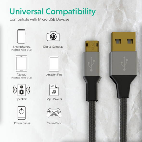 Reversible Micro USB Cable Braided w/PVC Jacket - 6FT 6FT 2Pack