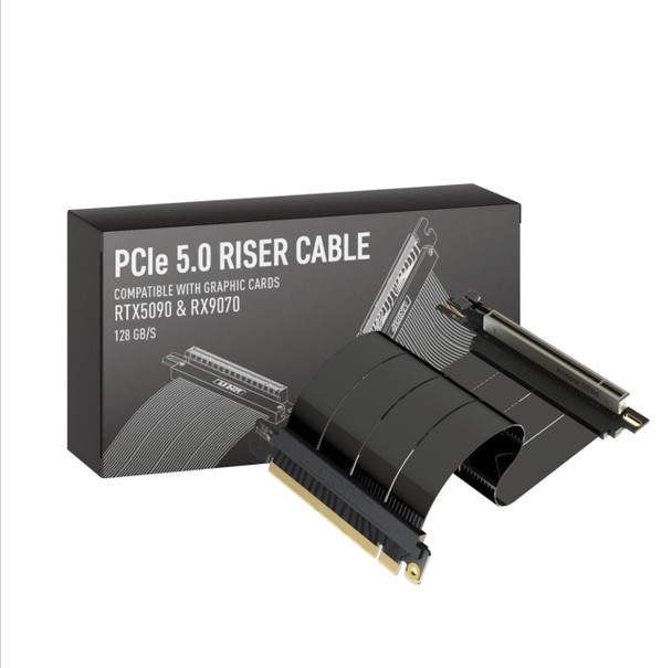 LINKUP - AVA5 PCIE 5.0 Riser Cable | RTX5090 RX9070 GPU Ready | x16 128GB/s Speed | Compatible with PCIe 4.0 & WRX80/WRX90E | Right Angle Ver.2, Black 15cm (Total Length 19cm)