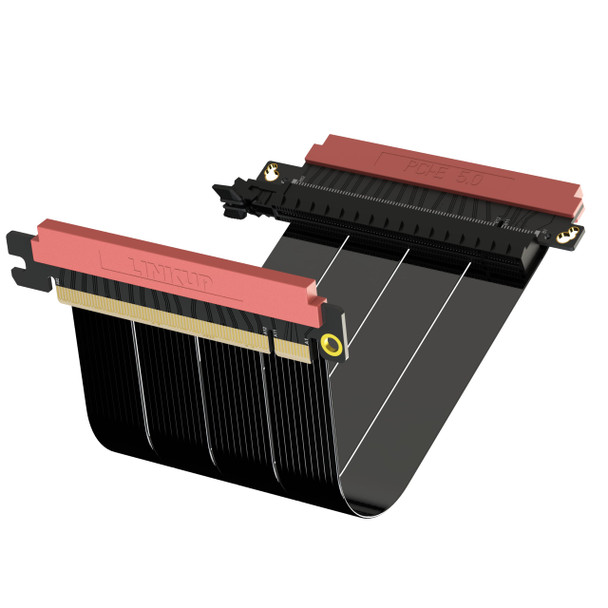 LINKUP - AVA5 PCIE 5.0 Riser Cable | RTX5090 RX9070 GPU Ready | x16 128GB/s Speed | Compatible with PCIe 4.0 | Designed for ITX | Double Reverse Ver.2, Black 22cm (Total Length 24cm)