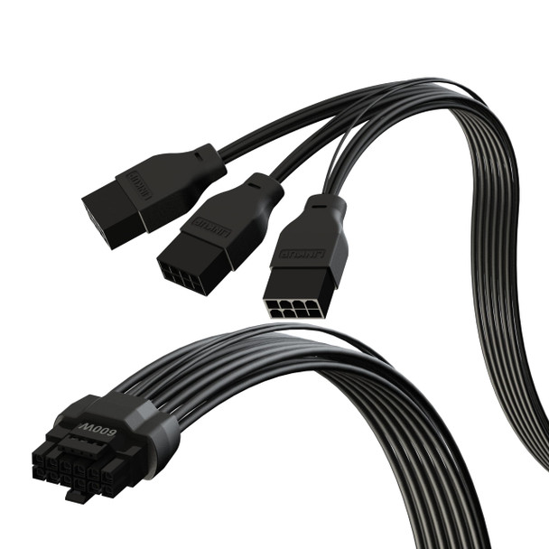 LINKUP - AVA PCIE 5.0 16Pin (12+4) High Current Power Cable | 16AWG, Molded, Soldered & PE Type | For 3x8Pin PCIE 4.0 PSU | Compatible With RTX40 & RTX30 FE GPUs | 40cm Black