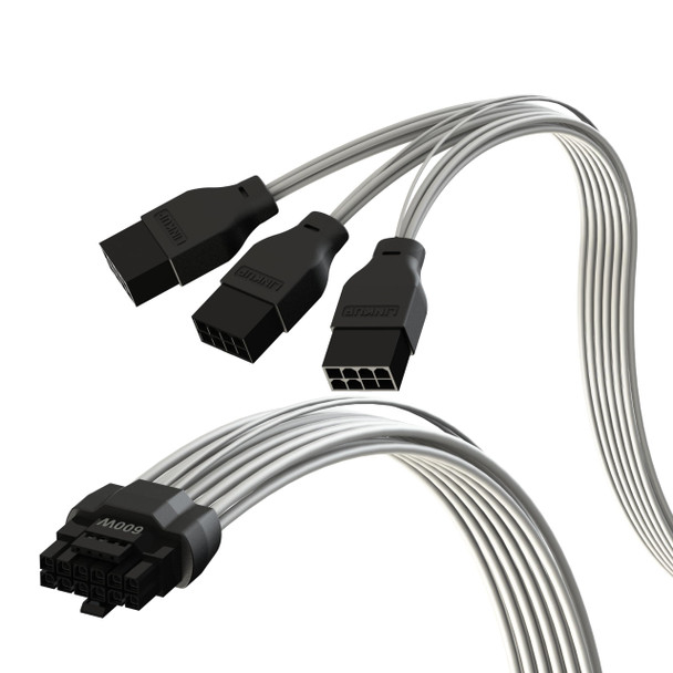 LINKUP - AVA PCIE 5.0 16Pin (12+4) High Current Power Cable | 16AWG, Molded, Soldered & PE Type | For 3x8Pin PCIE 4.0 PSU | Compatible With RTX40 & RTX30 FE GPUs | 40cm White