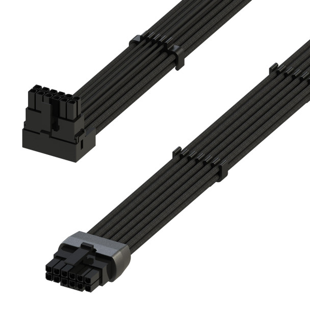 LINKUP - AVA Left Angle 600W PCIE 5.0 16Pin (12+4) High Current Power Cable | Molded & Soldered Type 16AWG Sleeved | Compatible With RTX4000 & RTX3000 FE | 70cm Black