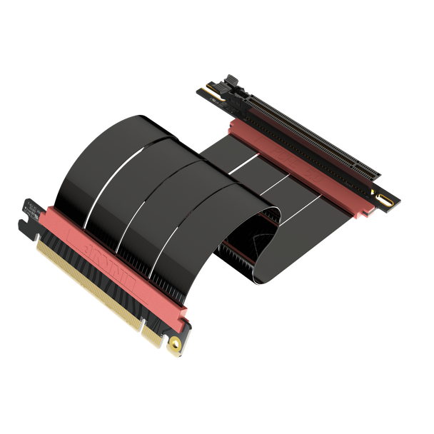 LINKUP - AVA5 PCIE 5.0 Riser Cable | RTX5090 RX9070 GPU Ready | x16 128GB/s Speed | Compatible with PCIe 4.0 & WRX80/WRX90E | Right Angle Ver.3, Black, 20cm (Total Length 24cm)