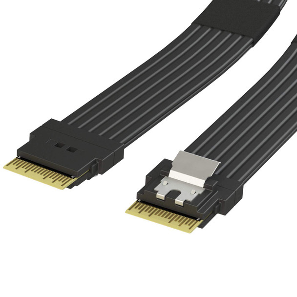 Slim SAS SFF-8654 4i Straight to SFF-8654 4i Straight 24Gbps High Speed SAS 4.0/PCIE 4.0 Cable for 85ohm PCIe Application (NVMe SSD Slimline) 32AWG Flat Wire - 150cm