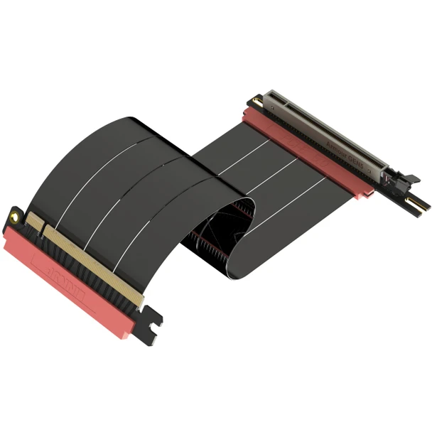 LINKUP - AVA5 PCIE 5.0 Riser Cable | RTX5090 RX9070 GPU Ready | x16 128GB/s Speed | Compatible with Fractal Design Era 2 & Terra | Single Reverse Left Angle Ver.4, Black 24cm (Total Length 28cm)