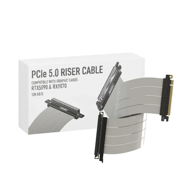 LINKUP - AVA5 PCIE 5.0 Riser Cable [40cm (Total Length 44cm)] RTX5090 RX9070 GPU Ready | x16 128GB/s Speed | Compatible with PCIe 4.0 & WRX80/WRX90E | Left Angle Ver.4, White
