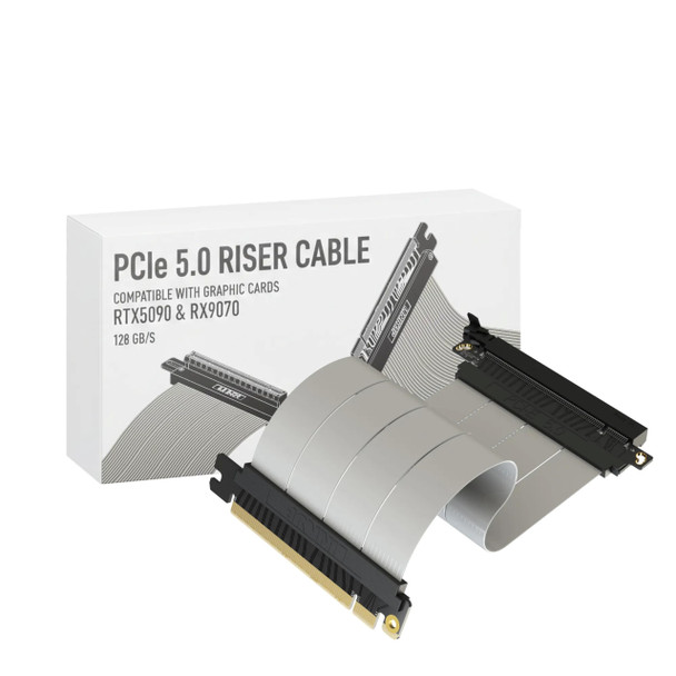 LINKUP - AVA5 PCIE 5.0 Riser Cable | RTX5090 RX9070 GPU Ready | x16 128GB/s Speed | Compatible with PCIe 4.0 & WRX80/WRX90E | Straight Ver.2, White 20cm (Total Length 24cm)