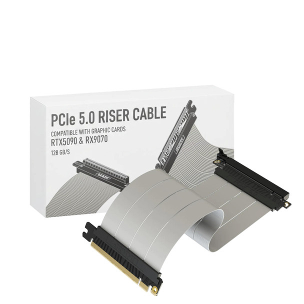 LINKUP - AVA5 PCIE 5.0 Riser Cable | RTX5090 RX9070 GPU Ready | x16 128GB/s Speed | Compatible with PCIe 4.0 & WRX80/WRX90E | Straight Ver.2, White 25cm (Total Length 29cm)