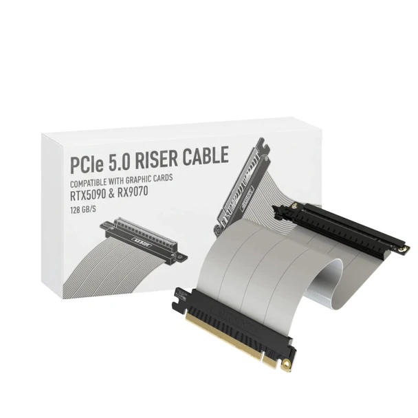 LINKUP - AVA5 PCIE 5.0 Riser Cable | RTX5090 RX9070 GPU Ready | x16 128GB/s Speed | Compatible with PCIe 4.0 & WRX80/WRX90E | Single Reverse, White, 20cm (Total Length 24cm)