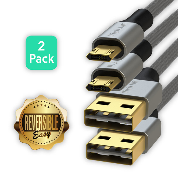 Reversible Micro USB Cable Braided w/PVC Jacket - 3FT / 6FT 2-pack