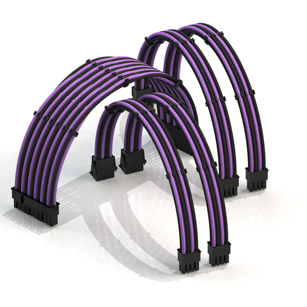 PSU Cable Extension Kit | 1x24p, 2x4+4p CPU, 2x6+2 GPU | 50CM - PurpleBlack