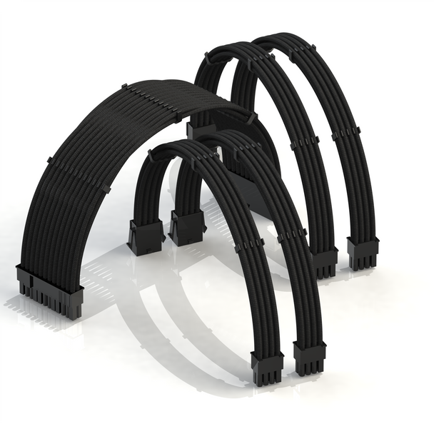 PSU Cable Extension Kit | 1x24p, 2x4+4p CPU, 2x6+2 GPU | 30CM - Black