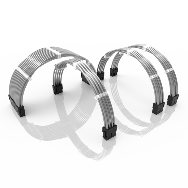 PSU Cable Extension Kit | 1x24p, 1x4+4p CPU, 2x6+2 GPU | 30CM - Metallic Silver