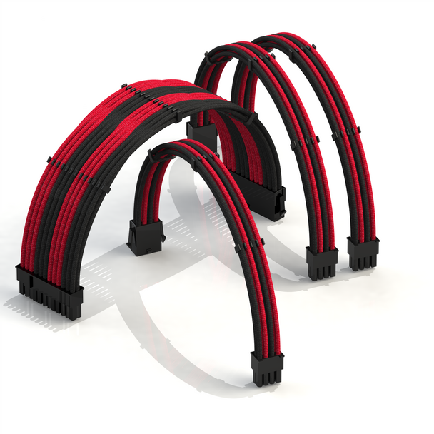 PSU Cable Extension Kit Super Soft | 1 x 24P, 1 x 8P  CPU, 2 x 8P GPU | 30CM - RedBlack